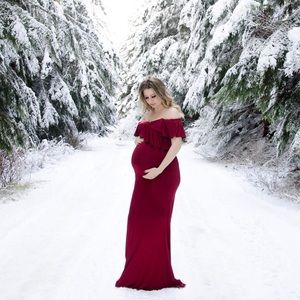 Burgundy maternity photo shoot dress